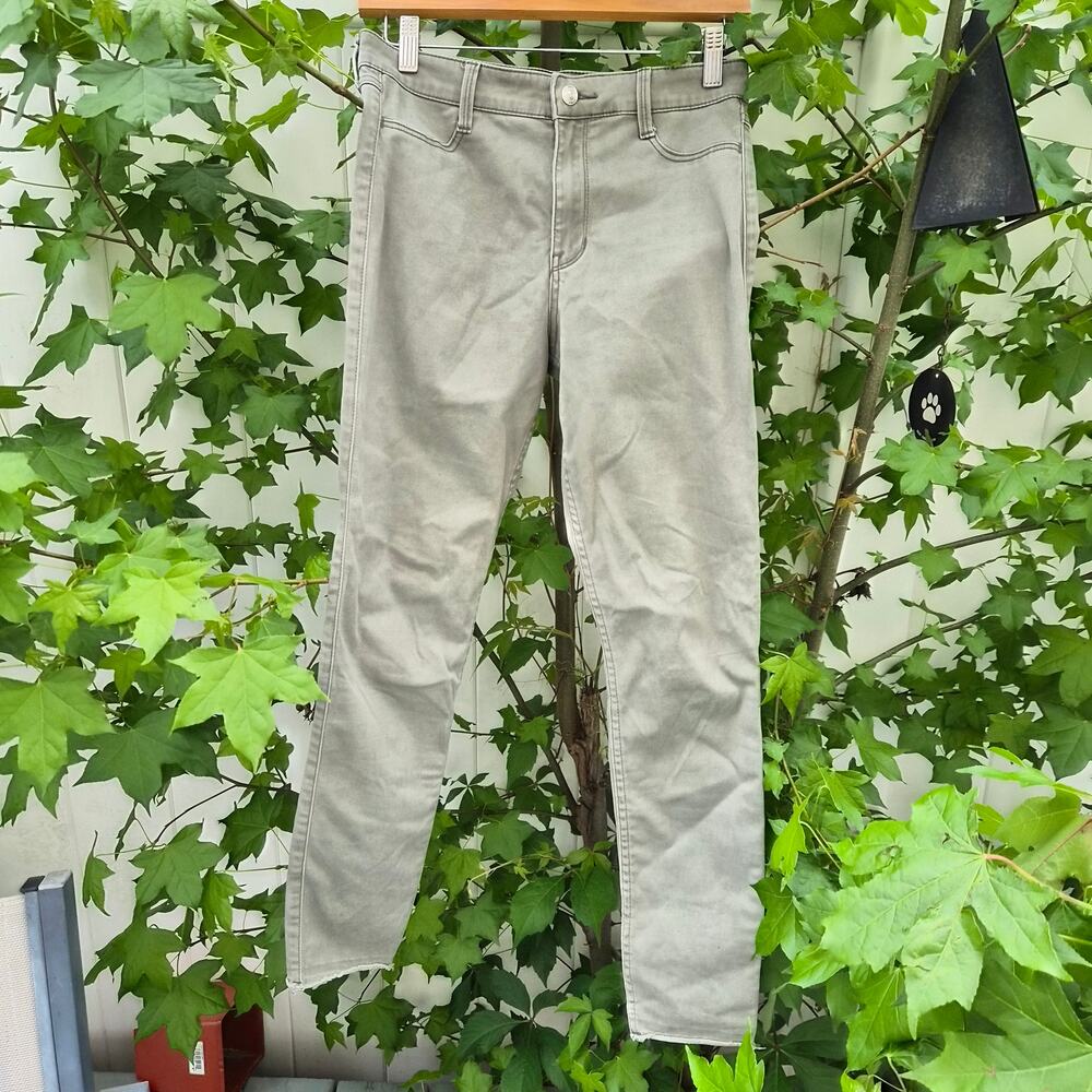 Hollister High Rise Jean Legging Khaki Advanced Stretch Raw Hem Sz 5R W27 L28
